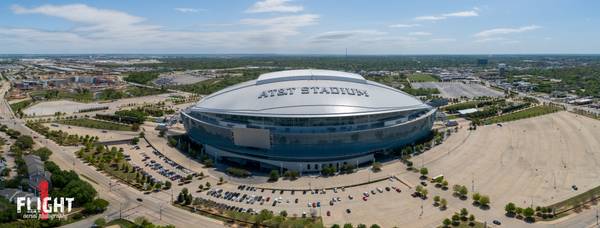 Panoramic aerial drone photography showcasing Cowboys Stadium